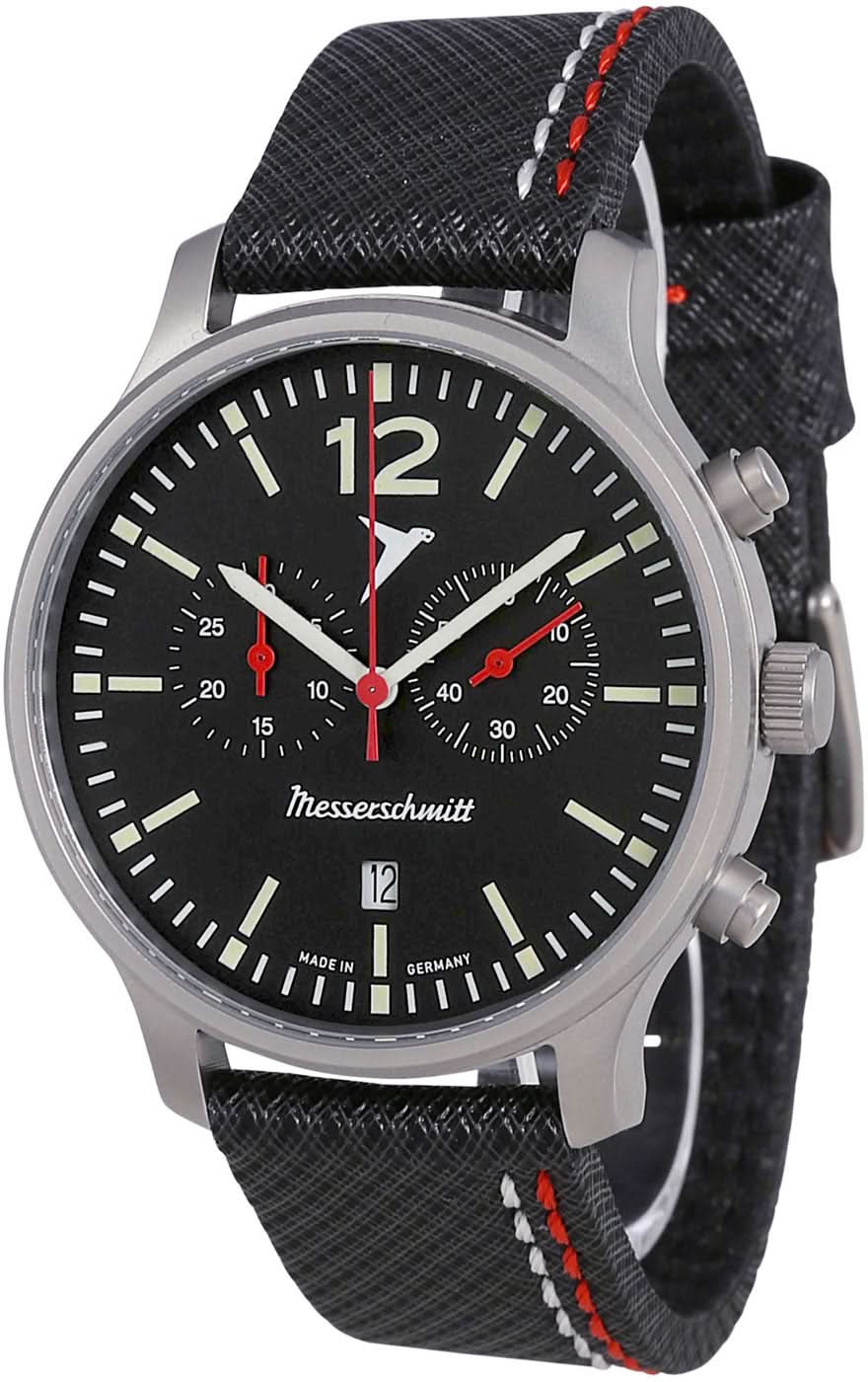 Reloj de piloto para hombre con esfera negra, manecilla roja, correa de textil negro