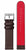 Pulsera de reloj para hombre en detalle: parte trasera marrón y exterior rojo con troquelados