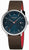 Reloj de hombre con caja redonda de acero, esfera azul oscuro y correa de piel marrón