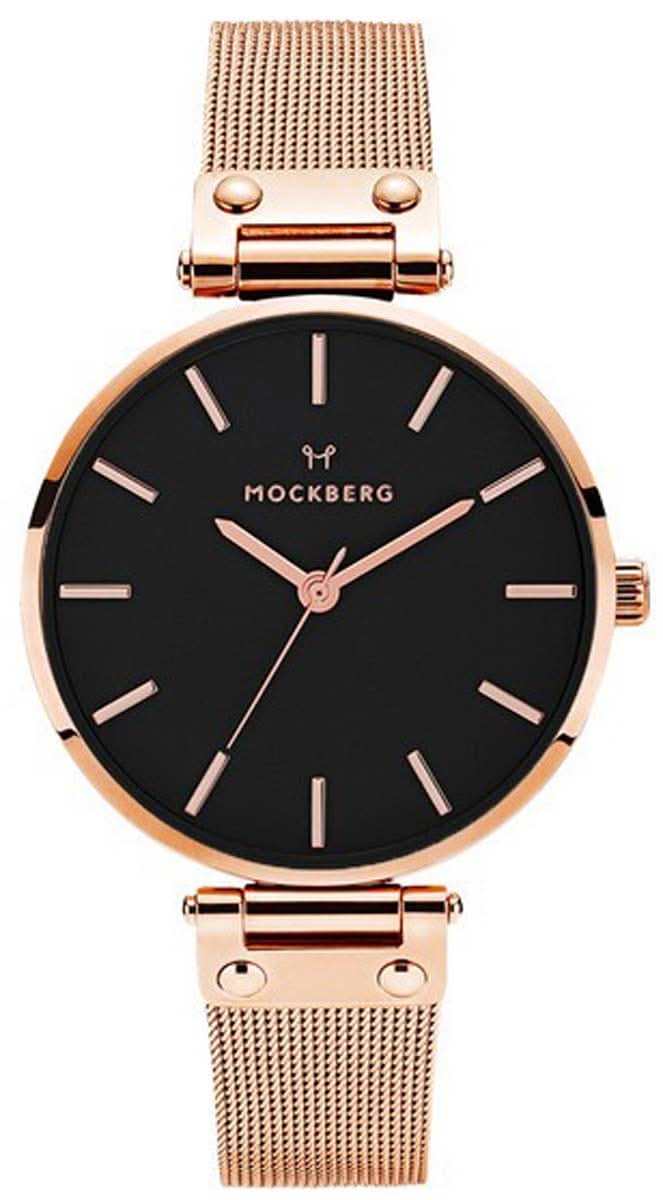 Reloj de mujer con correa de malla en oro rosa y esfera negra