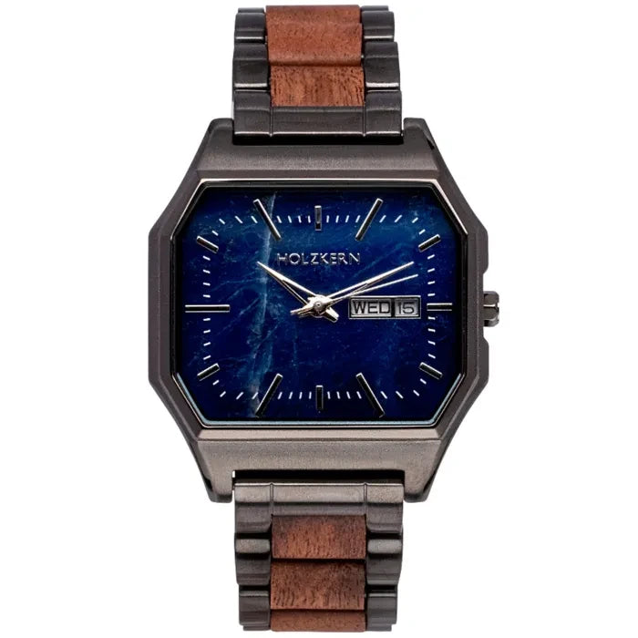 Holzkern Moneo Armbanduhr Blau • Quarzwerk • Holz-Edelstahl-Armband