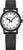 Reloj Mondaine para mujer con caja negra, esfera blanca y manecillas naranjas