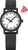 "Reloj de mujer con caja negra, esfera blanca e icono de recepción rojo"