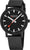 Reloj Mondaine con esfera negra y correa negra, segundero naranja