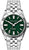 Pulsera de hombre con esfera verde y brazalete de acero inoxidable plateado, bisel redondo.