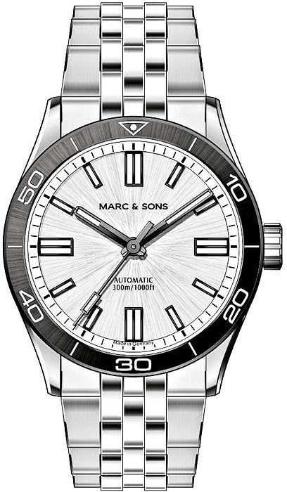 Reloj de hombre con esfera plateada, manecillas negras, correa y bisel de acero inoxidable