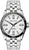 Reloj de hombre con esfera plateada, manecillas negras, correa y bisel de acero inoxidable