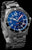 Marc and Sons - Vista frontal de reloj para hombre: esfera azul, correa de acero y bisel giratorio.