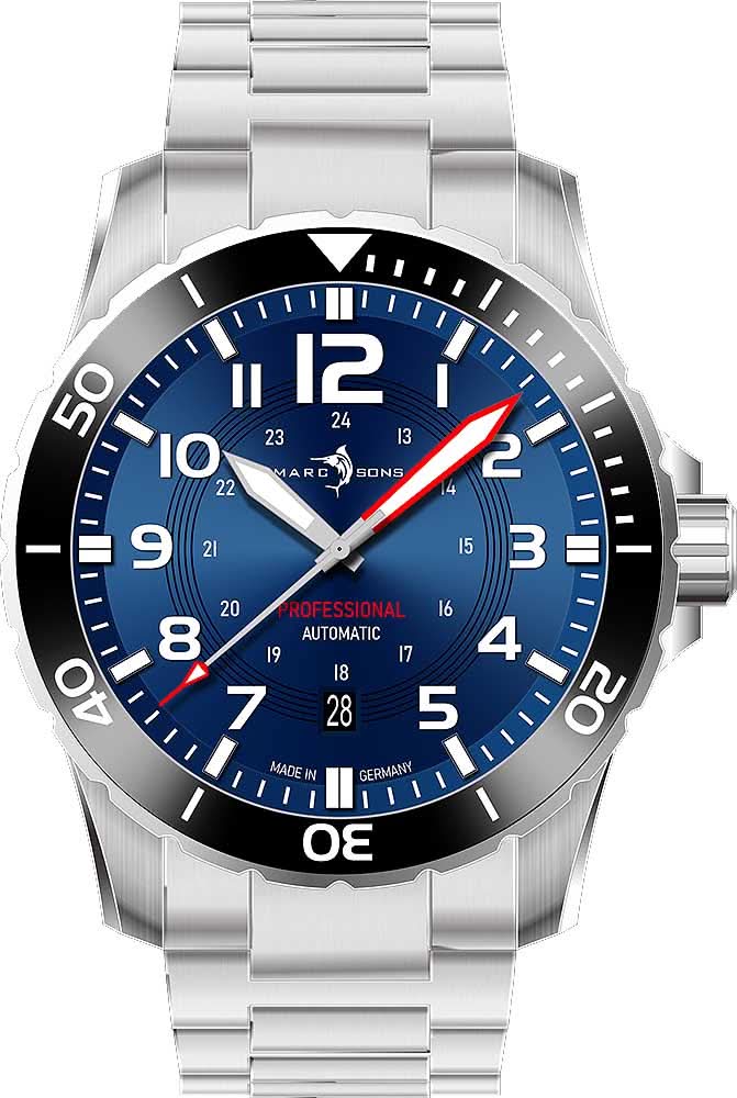 Marc and Sons Reloj para hombre con esfera azul, correa de acero y bisel giratorio.