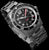 Reloj deportivo para hombre con esfera negra, detalles rojos y correa de metal