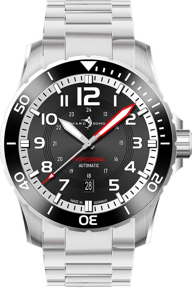 Reloj deportivo para hombre con esfera negra, segundero rojo y bisel de acero