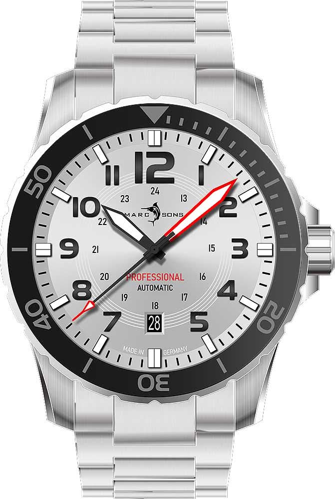 Reloj para hombre con esfera blanca, bisel de cerámica negra y correa de metal