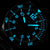 Esfera luminosa de reloj de buceo con luz azul, marcadores de minutos y bisel
