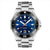 Reloj de hombre con esfera azul, correa de acero plateado y bisel giratorio