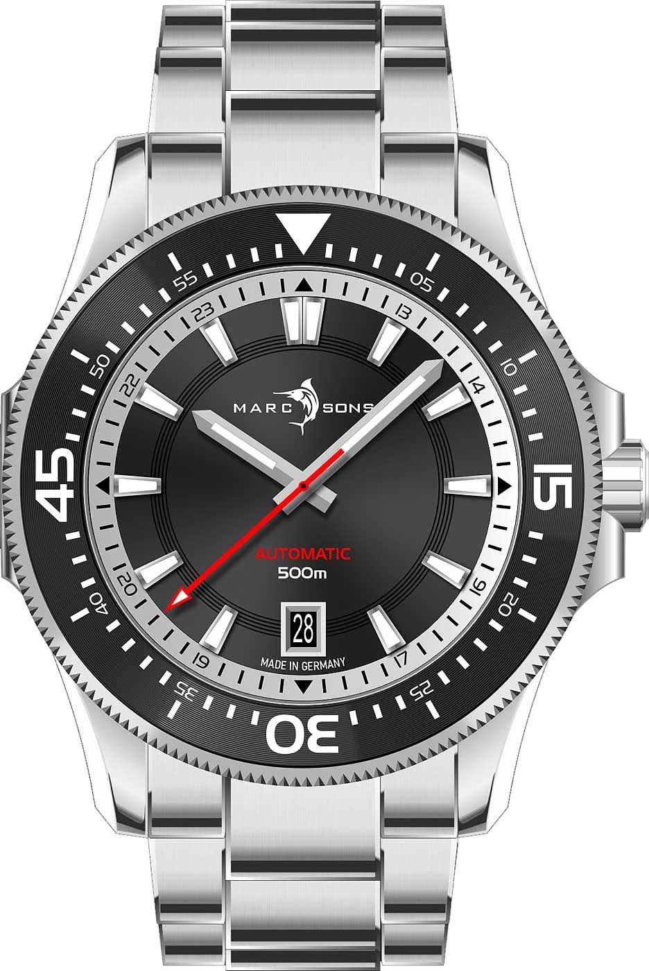Reloj automático para hombre con esfera negra, ventana de fecha y pulsera de metal