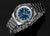 Pulsera de hombre con esfera azul, bisel negro y brazalete de acero inoxidable