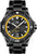 Reloj militar de buceo para hombre con esfera negra, detalles amarillos y correa de metal