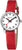 "Reloj de mujer con correa de cuero roja, esfera blanca y segundero rojo"