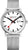 Reloj unisex con esfera blanca, índice negro, segundero rojo y correa de malla metálica