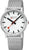 Reloj Mondaine para hombre con correa de malla plateada y esfera blanca, segundero rojo