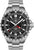 Reloj para hombre con esfera negra, correa de acero inoxidable plateada y bisel GMT