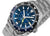 Reloj para hombre con esfera azul, aguja GMT amarilla, visualización de fecha y correa de acero inoxidable