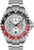 Pulsera para hombre: correa de acero inoxidable plateado, esfera negra, bisel rojo