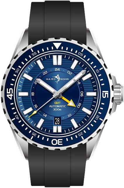 Reloj para hombre con esfera azul, bisel negro y correa de caucho negra
