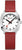 "Reloj de mujer con correa de cuero sintético rojo, caja plateada y esfera blanca"