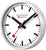Frontal de reloj de pared con anillo de minutos negro, manecillas de segundos rojas y borde plateado