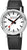 Reloj de hombre con correa de cuero negra, caja plateada y esfera blanca