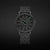 Reloj Mondaine para hombre con caja y correa oscuras, esfera blanca con detalles verdes