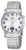 Reloj de radio para hombre con correa de metal plateado, esfera blanca y pantalla LCD