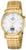Reloj de pulsera para hombre Master Time con correa de acero inoxidable en tono dorado, esfera blanca y pantalla digital