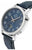 Reloj de hombre, vista de cerca: esfera azul con números arábigos y correa de cuero azul