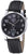 Reloj de hombre con esfera negra, correa de cuero y caja plateada, indicador de radio