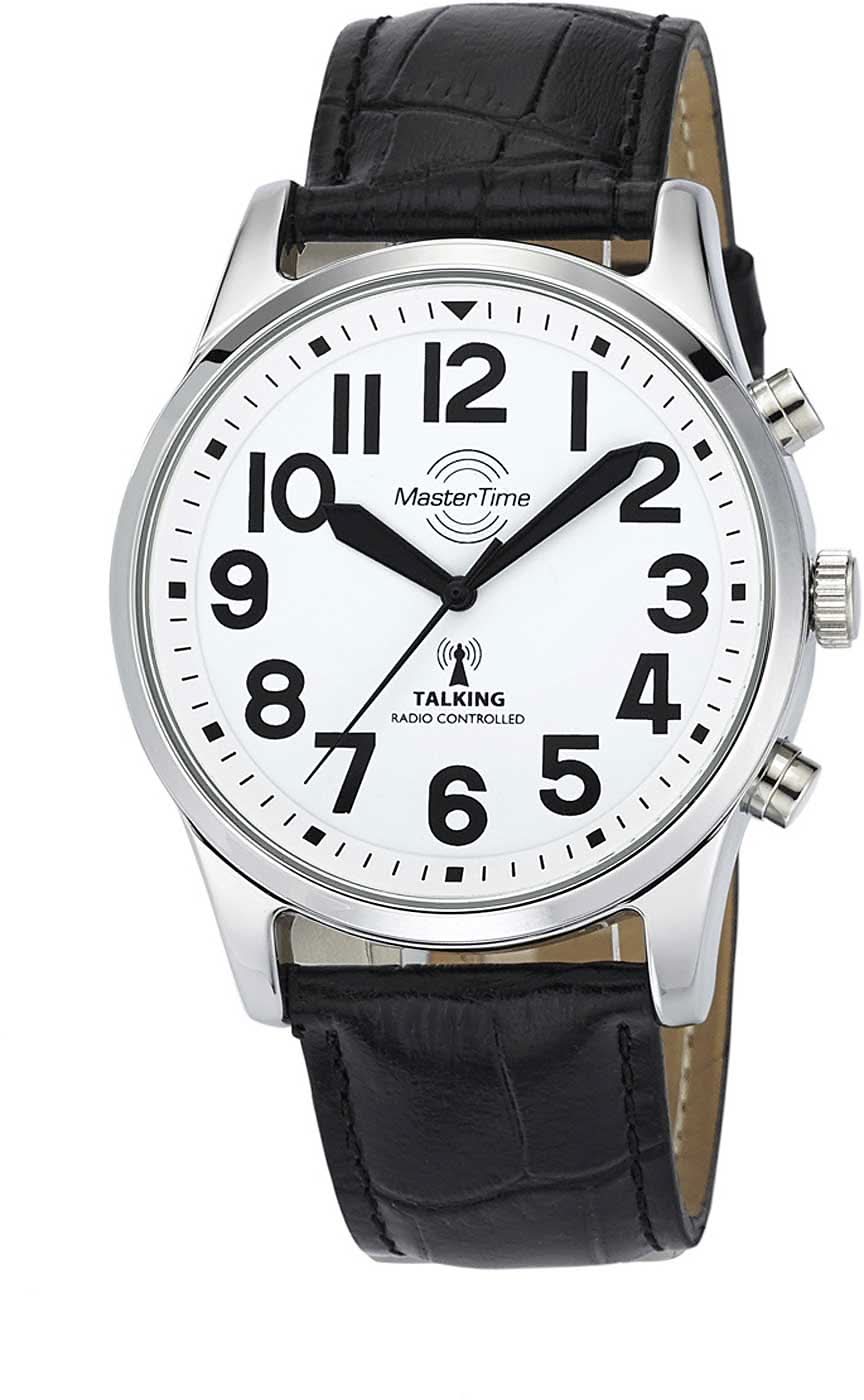Pulsera de hombre con correa de cuero negra, caja plateada y esfera blanca