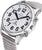 Reloj de hombre con radiofrecuencia en detalle: caja plateada, esfera blanca con logo MasterTime