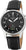 Pulsera de hombre con correa de cuero negra y esfera negra, caja plateada