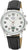 Reloj MasterTime para hombre con correa de cuero negra y esfera plateada, visualización clara de la hora