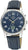 Reloj de hombre con esfera azul, caja plateada y correa de piel azul oscuro