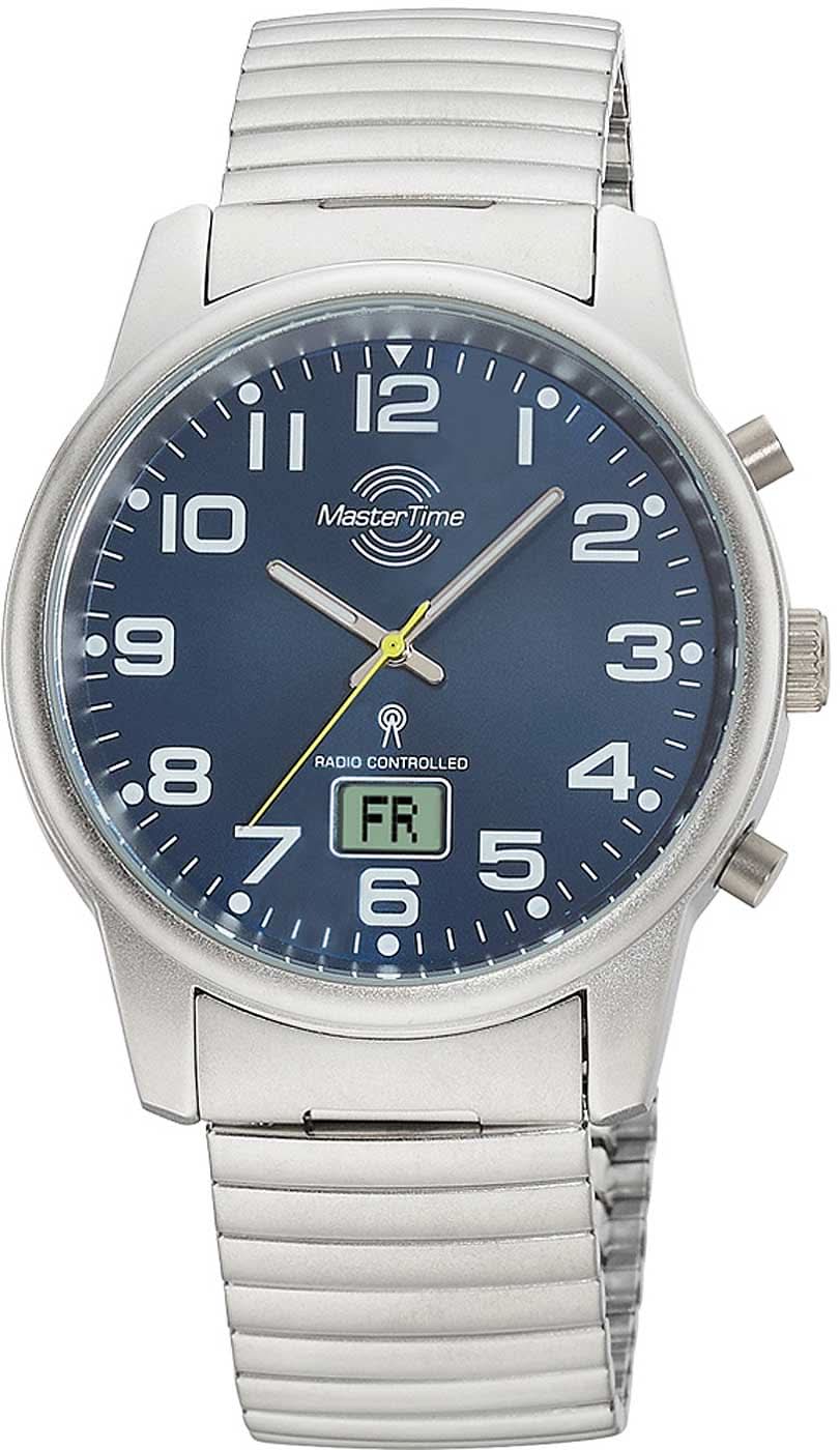 Reloj de hombre con esfera azul, correa de acero inoxidable plateado y fecha "FR"