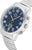 Reloj de hombre con esfera azul, segundero amarillo, caja de acero inoxidable plateado