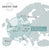 Mapa de Europa con símbolos de radio y ubicaciones para Master Time Signal