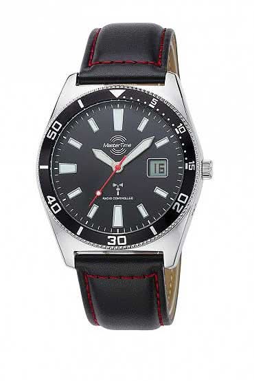 Master Time Reloj de hombre con esfera negra, caja de acero inoxidable y correa de cuero