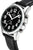 Reloj de pulsera para hombre: esfera negra, caja plateada con pulsadores, correa de cuero negra