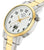 Pulsera de hombre con esfera blanca, manecillas doradas y ventana de fecha, lateral