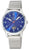 Reloj de hombre con esfera azul, correa de malla de acero inoxidable y caja plateada
