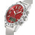 Reloj de hombre con esfera roja, manecillas analógicas y correa de metal