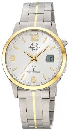 Reloj de hombre con esfera blanca y detalles dorados, correa de titanio, fecha